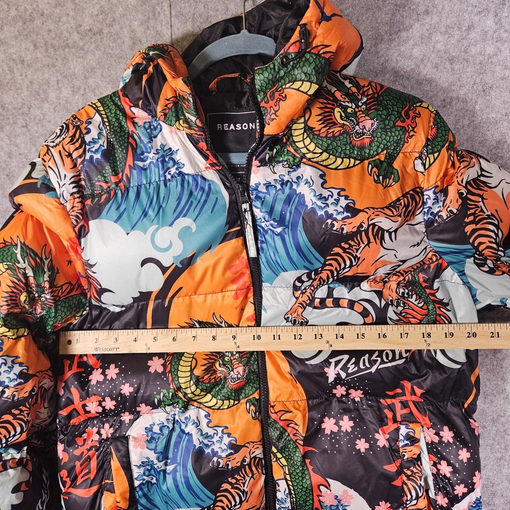 Reason Mens Puffer Jacket Graphic Great Wave Streetwear Hypebeast Urban Sz M - Picture 6 of 10